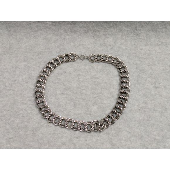 Chunky Chain Necklace Silver Tone Double Twisted Chain Chocker Necklace 16" VTG - Picture 1 of 5
